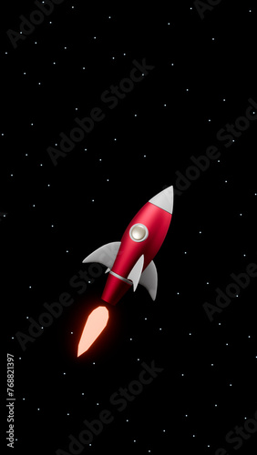 abstract 3d render illustration with cartoon rocket in outer space
