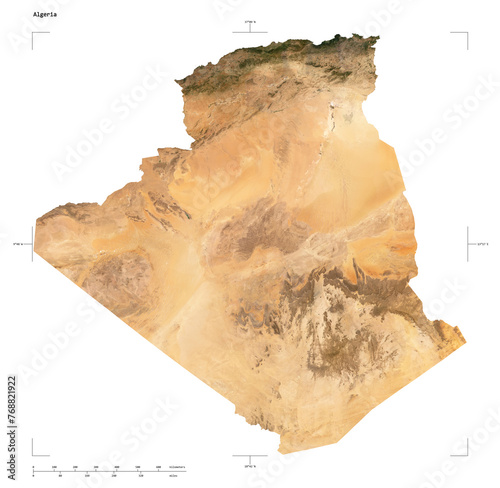 Fotografie Algeria shape isolated on white. Low-res satellite map