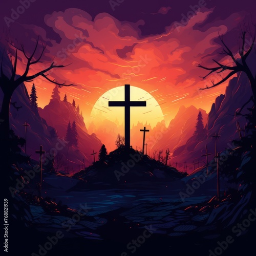 good Friday Christianity background cross on hill