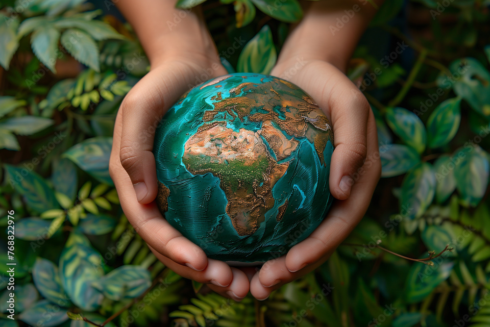World Earth Day Concept. Green Energy, ESG, Renewable and Sustainable Resources. Environmental Care. Hands of People Embracing a Handmade Globe. Protecting Planet Together. Top View World Earth Day Concept. Green Energy, ESG, Renewable and Sustainable Resources. Environmental Care. Hands of People Embracing a Handmade Globe. Protecting Planet Together. Top View