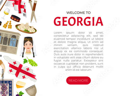 Georgian Traditional Symbol and Object Banner Design Vector Template