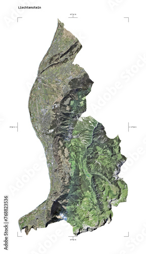 Liechtenstein shape isolated on white. Low-res satellite map photo