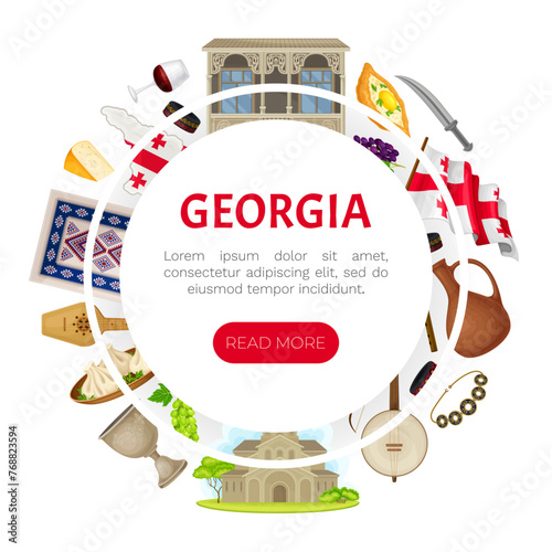 Georgian Traditional Symbol and Object Banner Design Vector Template