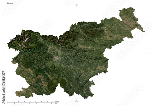 Slovenia shape isolated on white. Low-res satellite map