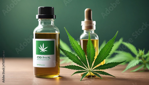 Cannabis For Pharmaceutical Use In A Glass Bottle, Cbd Oil Concept