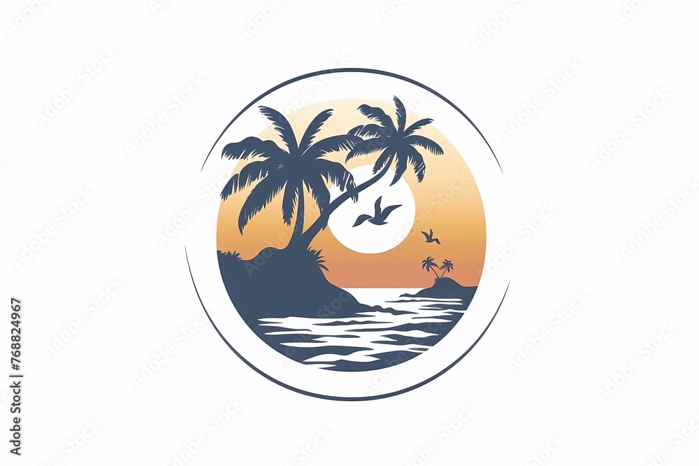 Naklejka premium Vector beach island landscape vector logo design