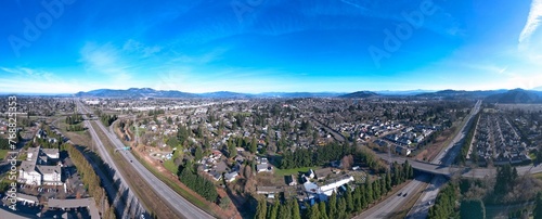 Aerial panoramic view of Springfield, Oregon looking East from Eugene at Interstate 5 photo