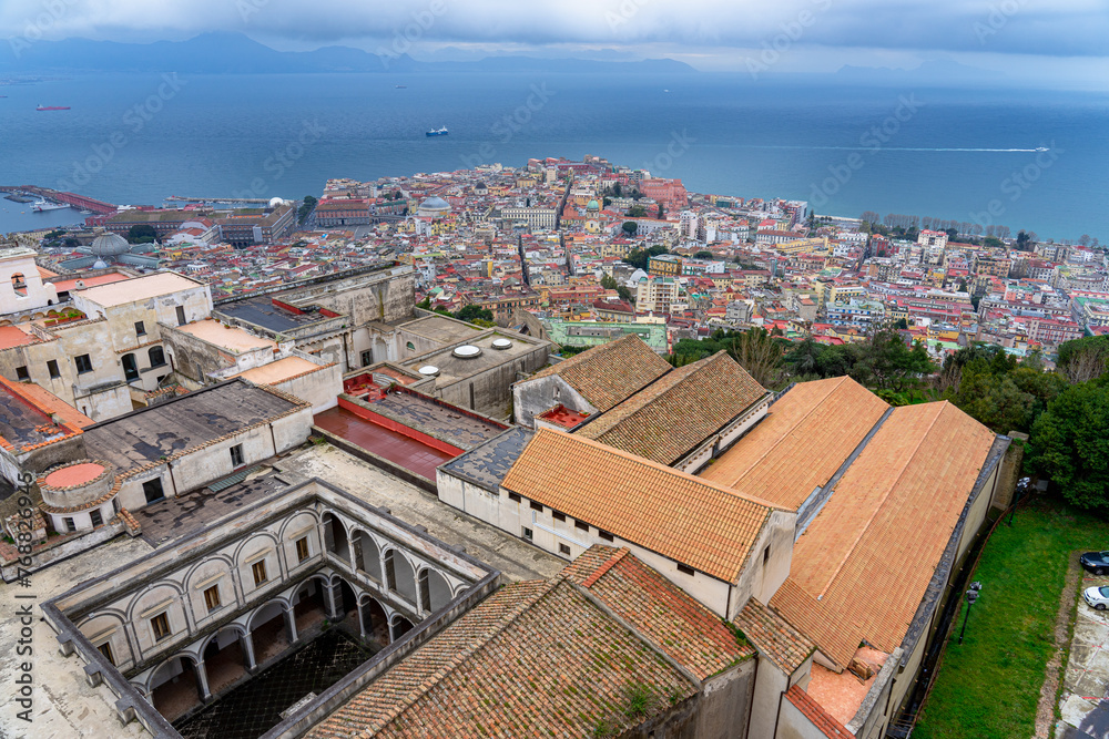 view of the gulf of Naples through the top of Sant Elmo castle, Naples-Italy.03-03-2024