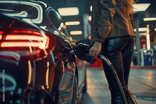 The woman's hands were steady as she poured fuel into her tank at the gas station 