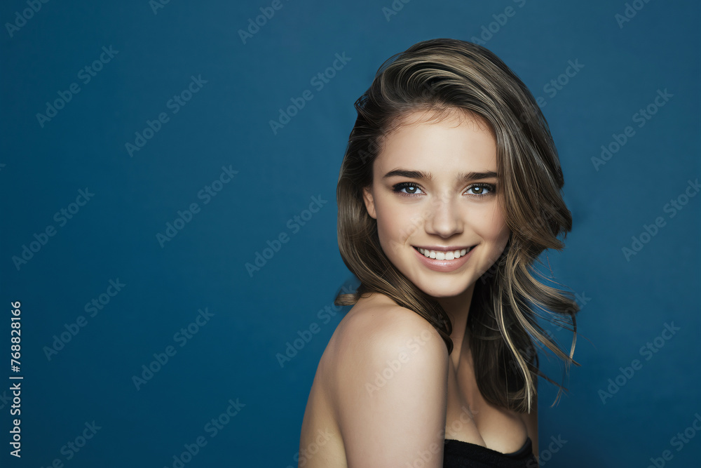 Smiling young woman with single color background Smiling young woman with single color background