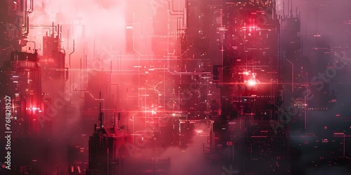 Neon Cyberpunk Cityscape: A Futuristic Digital Background with Modern Tech-Filled Dystopian Elements. Concept Neon Lights, Cyberpunk Aesthetic, Futuristic Background, Tech Elements