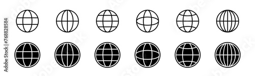 Globe icon set. Line and glyph globe sign. Planet earth symbol