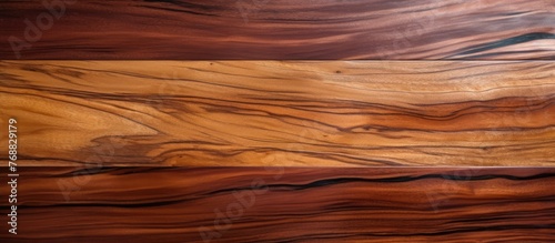 Close up view of a lacquered wooden surface, showcasing intricate wood grain patterns and a glossy finish. The wood texture is smooth and polished, perfect for furniture making or decorative purposes.