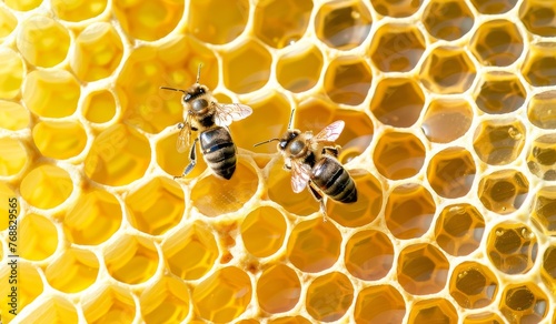 Two Bees on Honeycomb in Beehive