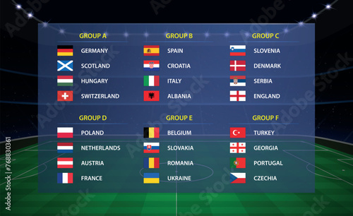 European tournament 2024 all groups. Soccer cup broadcast graphic template photo