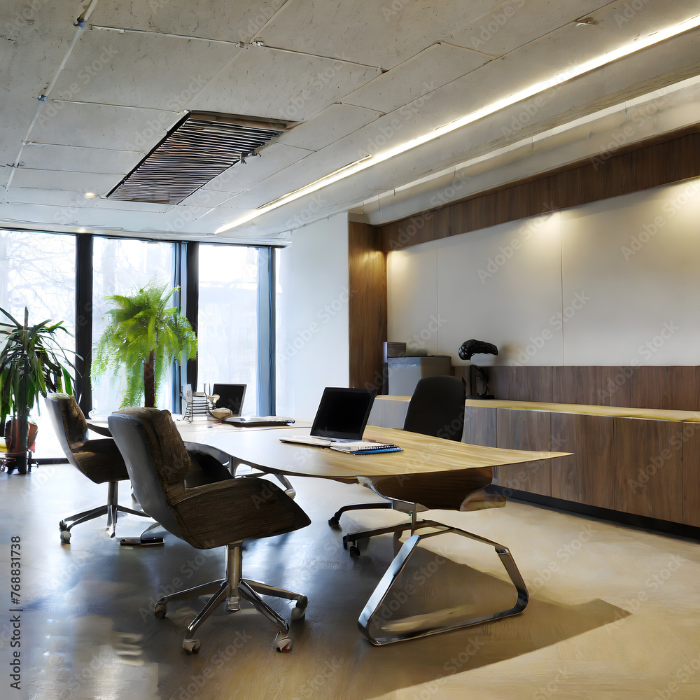 Modern Office interiors. Generative AI. Modern Office interiors. Generative AI.