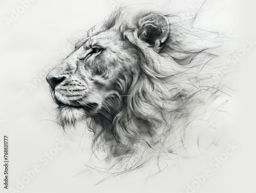 Sketch of a lion head on a white background.