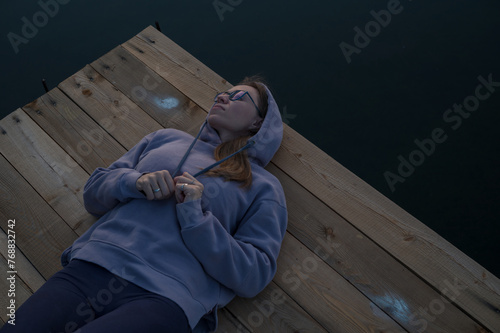 Woman lying down on the pie...