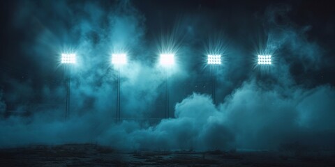stadium lights and smoke against dark night sky background