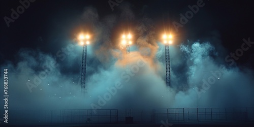 stadium lights and smoke against dark night sky background © Nataliia