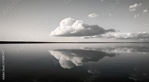 a black and white photo of clouds over water photo
