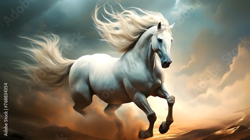 Fantasy Illustration of a wild Horse. Digital art style wallpaper background. photo