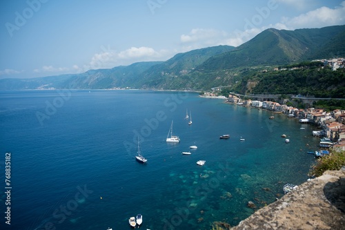 Aerial view of the beautiful villages of Scilla and Chianalea in Calabria, Italy. photo