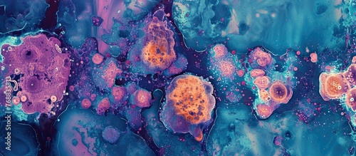 HE staining reveals liver with hepatocytes exhibiting multiple nuclei and enlarged nuclei, indicating polyploidy with multiple times the normal chromosome count. photo