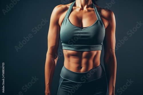 person wearing sports bra and leggings revealing sixpack