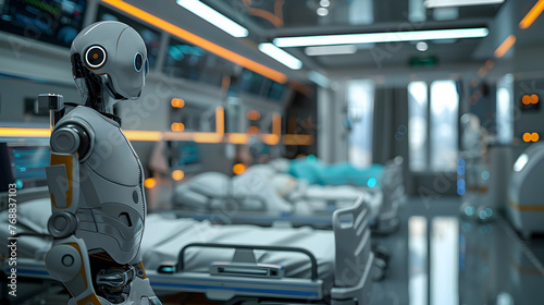 Futuristic Robot in Modern Hospital Setting photo