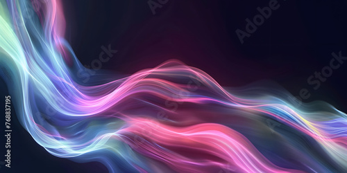 3D background in the form of abstract matte waves of various colors on a black background, abstract illustration in light delicate colors, dark background