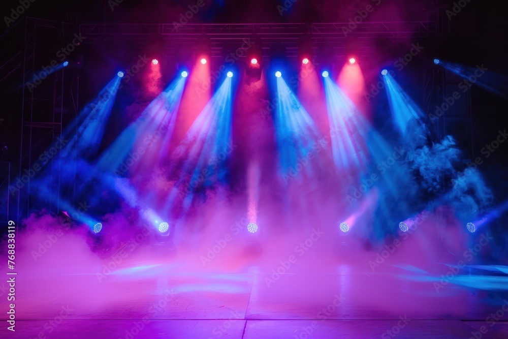 Concert Stage Scenery With Spotlights Colored Lights Smoke