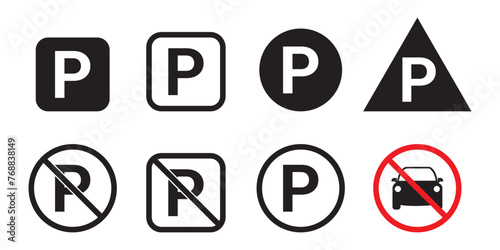 Set of parking signs. Parking icon, Car parking icons. Road signs, street, vector.