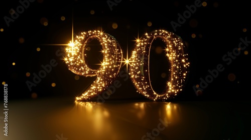 Gold shining 90 number on black background