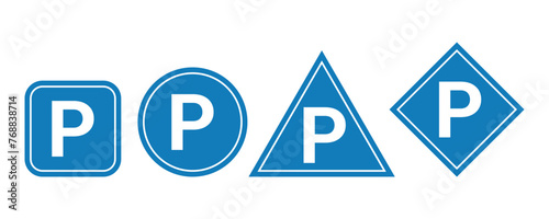 Car parking vector icons. Parking and traffic signs isolated on white background. photo