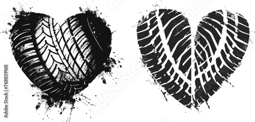 Motorist love, hearts tire track and motor car enthusiast valentines card