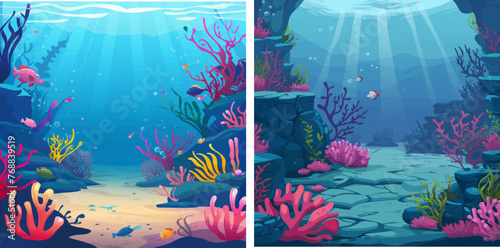 Marine corals and seaweed algae, aquatic undersea marine ocean
