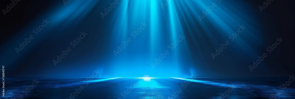 dark Blue wall room with spotlight and fog background, Abstract light in a dark empty street with smoke, Dark background of empty street at night, banner