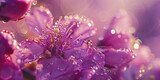 Beautiful Purple Flowers Covered with Glistening Water Droplets in the Background of the Photo