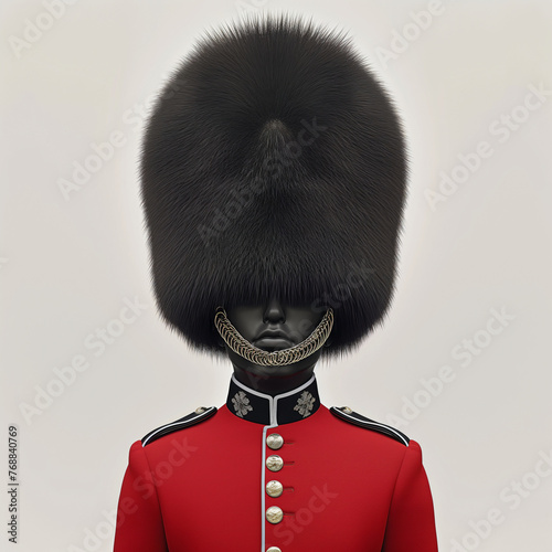 Soldier in big black fluffy hat photo