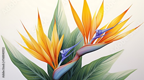 strelitzia bird of paradise flower botanical illustration