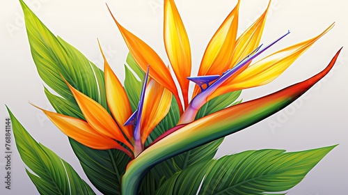 strelitzia bird of paradise flower botanical illustration