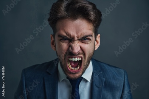 Man Shouting. Furious angry young businessman shouting and yelling