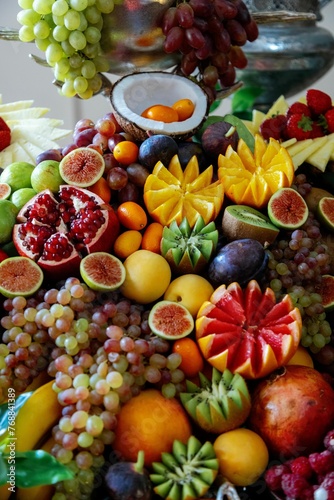 Fototapeta Naklejka Na Ścianę i Meble -  Colorful array of fresh fruits arranged on a platter