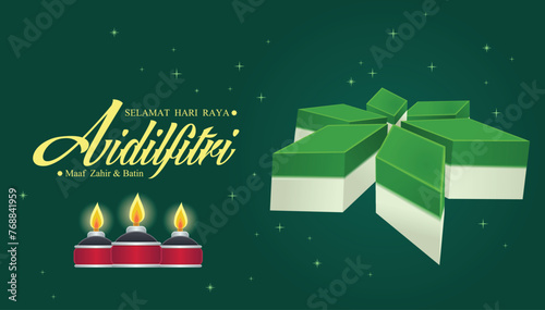 Hari Raya Aidilfitri background design with Kuih Raya. Malay means Fasting day celebration, I seek forgiveness, physically and spiritually.