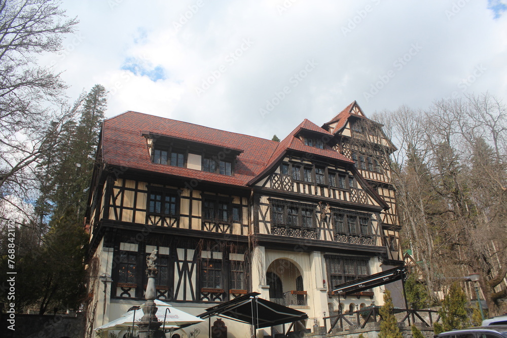 Obraz premium Sinaia cityscapes, houses, Peleş Castle, Carpathian Landscape. Sinaia Romania