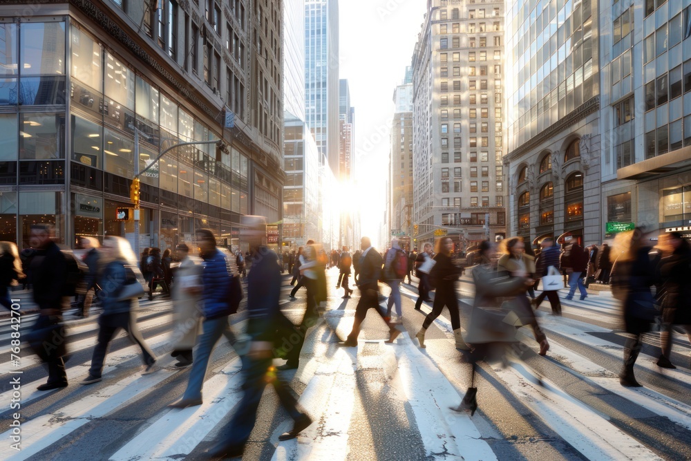 Obraz premium The energy of business people crossing a bustling city street