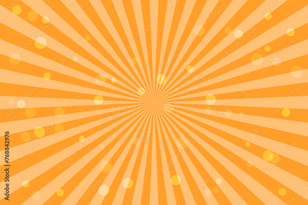 Orange Sunburst Pattern Background With Bokeh Light. Rays. Radial. Summer Banner. Vector Illustration