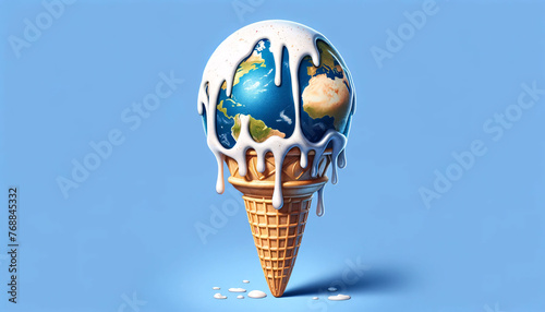 Global Warming Illustrated Through Melting Globe Ice Cream