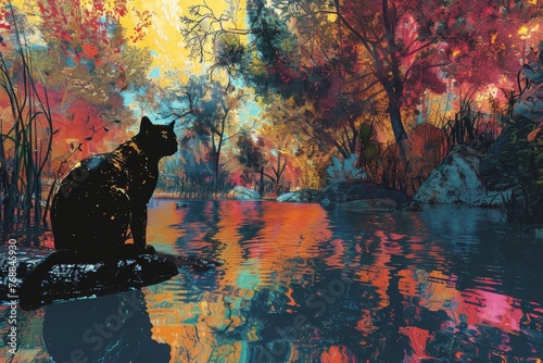 Mystical Waters: Panther in a Luminous Forest